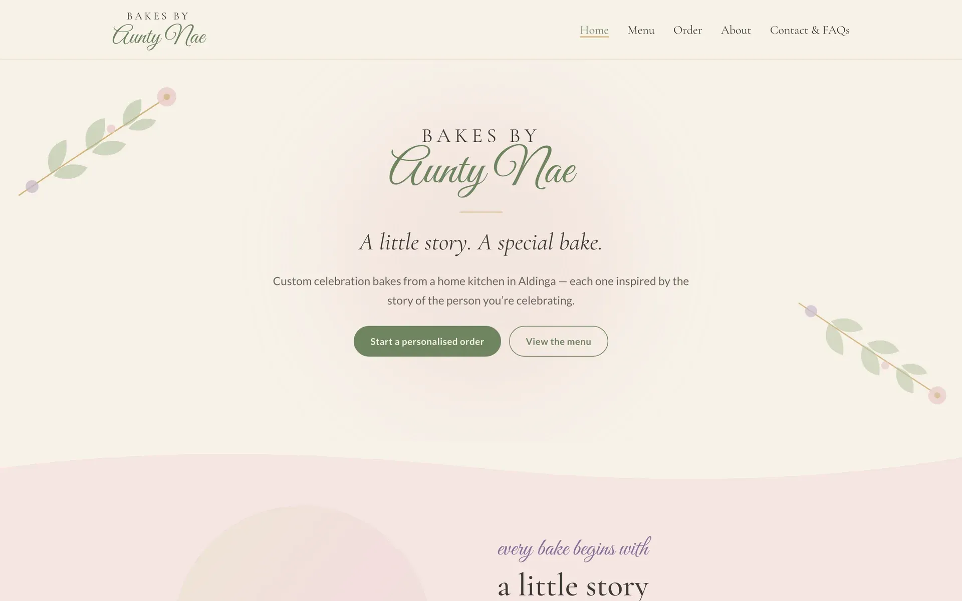 The Bakes by Aunty Nae website home page